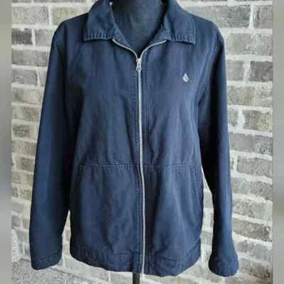 Volcom True To This Black Canvas Zip Front Jacket W/ Ivory Fleece Lining Sz M - Image 1 of 4