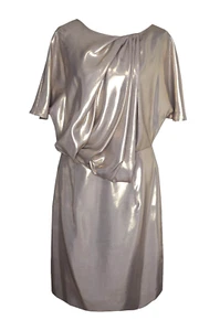 TOTHBORI 40 8 Kleid Champagnergold Lamé drapiert vorne kurzärmelig Cocktail Party - Bild 1 von 3