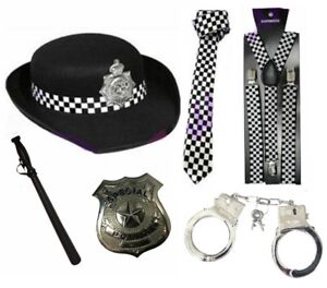 ADULT'S WPC POLICE HAT, TIE , BADGE , BRACES , FANCY DRESS ACCESSORIES