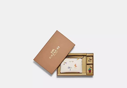 Coach Braccialetto con Cerniera Angolare in Scatola con Stampa Vegetale Sognante Oro Gesso Multi#C8331