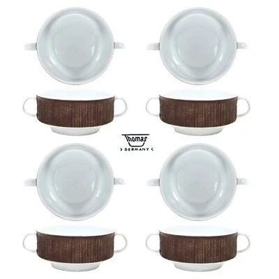 Thomas ARCTA BROWN 8 oz Crema Sopa Dbl Mango Cuenco Juego 4 Porcelana Bisque Alemania Foto 1 de 4