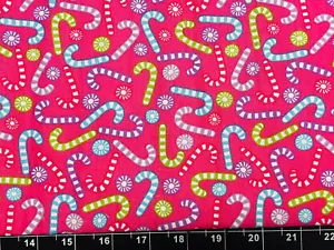 Tina SCRAP 9"x21" Merry Christmas Candy Cane Peppermint Pink Cotton Fabric - Picture 1 of 1