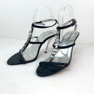 Micheal Antonio Black Rhinestone Womans Sandals Silver Heels Sz 8 Evening Dance - Picture 1 of 13