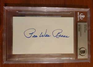 PEE WEE REESE SIGNED 3X5 INDEX CARD BECKETT ENCAPSULATED BROOKLYN DODGERS - Picture 1 of 3
