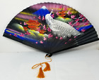 Enchanting Oriental Decorative Hand Fan with Crane and Cherry Blossom Design