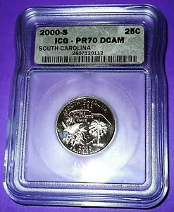 2000-S S.CAROLINA PROOF CLAD WASHINGTON QUARTER- ICG GRADED PF-70 DEEP CAMEO - Picture 1 of 4