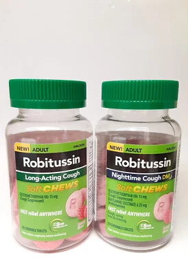 Combo Robitussin Tosse Macia Mastiga DIA e NOITE Sabor Baga 20ct CADA - Imagem 1 de 3