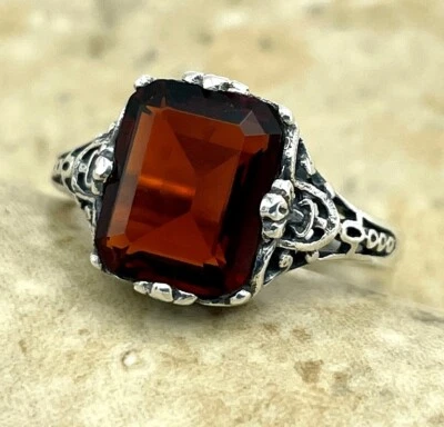 ANILLO FILIGRANA GRANATE SIMULADO PLATA ESTERLINA 925 DISEÑO ANTIGUO #1303 Foto 1 de 3