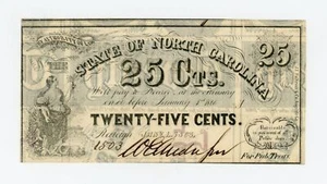 1863 Cr.141 25c The State of NORTH CAROLINA Note - CIVIL WAR Era AU - Picture 1 of 2