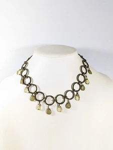 Bronze Tone Green Acrylic Teardrop Charm Open Circle Statement Necklace 17 inch - Picture 1 of 8