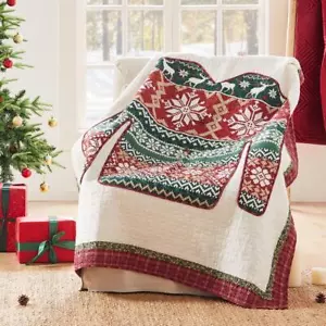 Greenland Home Fashion Ugly Sweater High-Quality Throw Blanket 50" x 60" Red - Picture 1 of 5