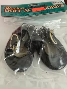 Darice Doll Accessories Kids Dress Shoes Black Gold Buckle Mary Janes Vtg NOS - Picture 1 of 6