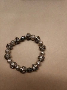 Unique Beaded Fashion Stretch Bracelet - Variety Shapes & shades of silver/glit - Picture 1 of 7