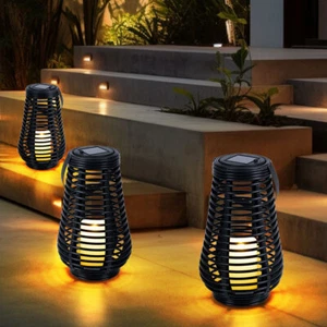 Außenlampe Laterne Solarleuchte LED Feuereffekt Stehlampe Tischleuchte 3er Set - Bild 1 von 12