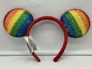 Disney Parks Rainbow Glitter Pride Mickey Mouse Ears Headband Used FREE SHIPPING - Picture 1 of 3