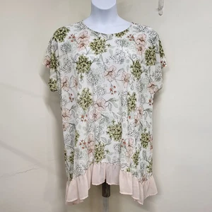 Cato Est 1946 Bluse Damen Gr. 18/20 W rosa Blumen Oberteil Lagenlook Rüschen Kurzarm - Bild 1 von 14