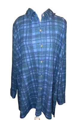 Camisa/túnica elástica Susan Graver Weekend 1XP tejido gofre cepillado botón delantero Foto 1 de 4