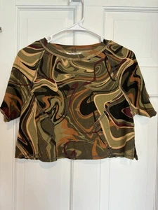 Free People Crop Cotton Tee Size XS Brown Swirl - Picture 1 of 4