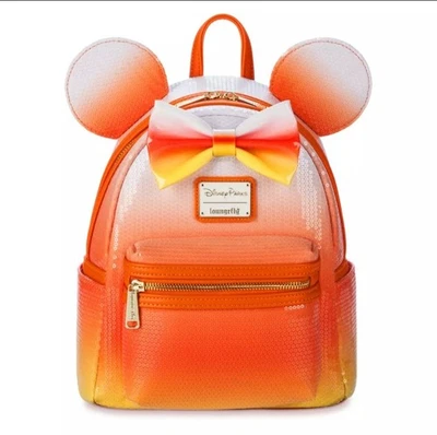 Mini Mochila Loungefly Parques Disney HALLOWEEN Caramelo Maíz Minnie Mouse Lentejuelas Foto 1 de 3