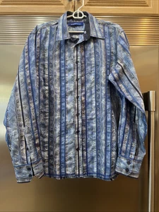 GEORGE ROTH LOS ANGELES SHIRT MENS XL NECK 17" TRIMMER STYLE SUPER SHARP ! BLUES - Picture 1 of 8
