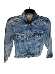 Vintage Plain Pockets Denim Trucker Jacket Kids Simz Large (14-16)Blue Acid Wash - Picture 1 of 10