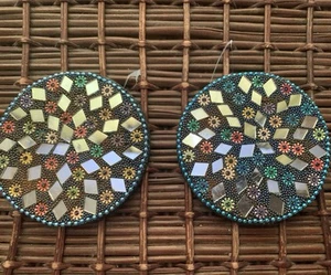 Indian Style Mirrored Diamonds And Bead Flower Coasters (2) - Picture 1 of 3