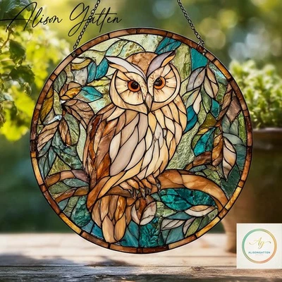 猫头鹰彩色玻璃集光器鸟窗悬挂圣诞装饰 — 第 1/4 张图片