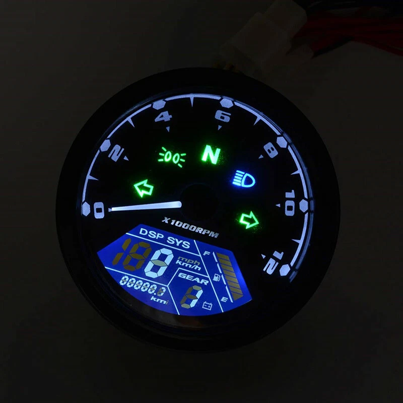 Universal Motorcycle Blue LCD Digital Tachometer Speedometer Odometer 12000RPM - Imagem 1 de 4