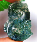 54X39x5mm Natural Green Moss Agate Carved Dragon Reiki Lucky Pendant Bead Zl5409