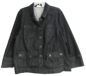 Liz & Me Blue Denim Jacket 1XWP Snap Front Pockets Dark Wash Casual Comfortable - Picture 1 of 13