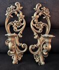 Vintage Homco Gold Ornate Wall Sconce Candle Holder #4118 Hollywood Regency Pair