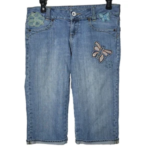 U.S. Polo Assn. Womens Butterfly Flower Embroidered Denim Blue Jean Capris 5/6 - Picture 1 of 14