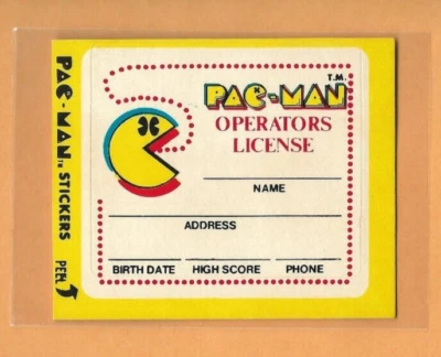 RARE 1980 Fleer Midway Pac-Man Operator License *With Eyes Sticker Atari GOAT #5 - Image 1 of 2