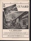 1914 Cunard Ss Aquintania Boat Cruise Nautical Steamship Lounge Ad 15238