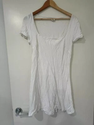 Mini Vestido Insight Cuello Cuadrado Manga Corta Mezcla de Lino Blanco Talla Grande Foto 1 de 4