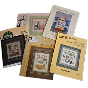 Set of 5 Cross Stitch Patterns of Cats Small Formats Approx 3x4" - Picture 1 of 6