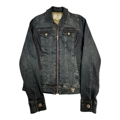 Chaqueta Vaquera Guess Azul Cremallera Completa Paneles Acanalados Mujer Talla S Foto 1 de 4