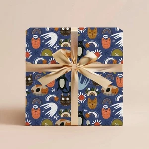 Cats Wrapping Paper, Floral Animal Gift Wrap for Kids Birthday or Party Roll - Picture 1 of 4