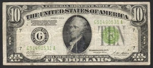 1928-B $10 Redeemable in Gold FRN Lime Green Seal Fr. 2002G Chicago IL District - Picture 1 of 3