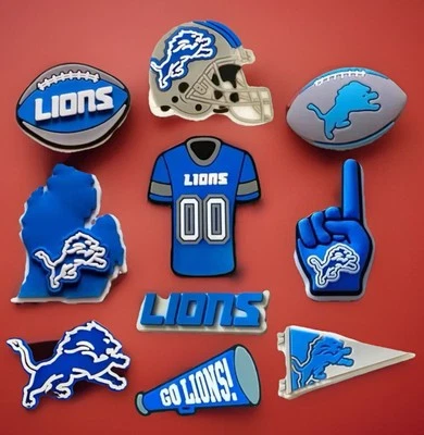 🔥NUEVO Paquete de 10 Dijes para Zapatos Crocs Detroit Lions NFL Casco Temático de Fútbol Americano, Jersey Foto 1 de 4