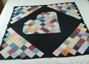 Homemade Quilt Top 52" x 52" Patchwork Scrappy Heart Multicolor Craft Project - Picture 1 of 10