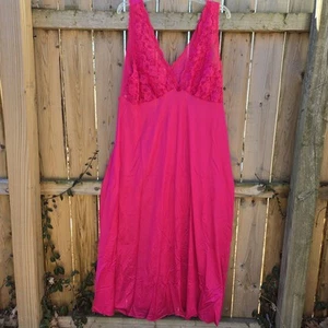 Adonna Lingerie Nightgown Silky Satin Lace Detail Hot Pink Sz 1X Full Length Vtg - Picture 1 of 13