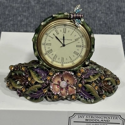 Jay Strongwater Leaf & Bee Mayfair Jeweled Enamel Desk Clock USA SDH6001459 - Image 1 of 4
