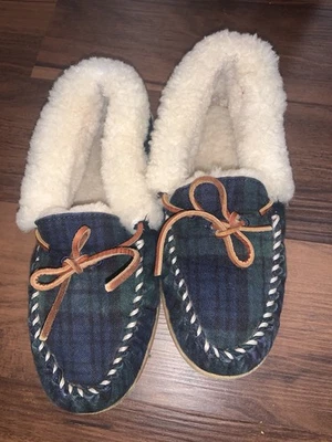 L.L. Mocasines Beans Wicked Good para mujer talla 9 mediano azul y verde a cuadros Foto 1 de 4