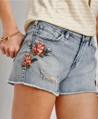 Pantalones Cortos de Jeans para Mujer PLATEADOS 26 Aiko Corte Deshilachado Desgastados Bordados Foto 1 de 4