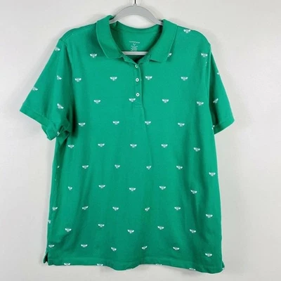 Camisa Polo Lands End Talla XL Alta Estampado de Abeja Manga Corta Top Verde Foto 1 de 4