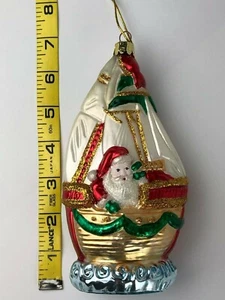 Santa in a velero adorno de vidrio estilo europeo 6 3/8" H de colección 1996 Santa's Best - Imagen 1 de 9