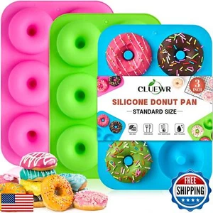 CLUEWR Silicone Donut Pans, 3 Pack Donut Molds for Baking Non-Stick Doughnut - Picture 1 of 5