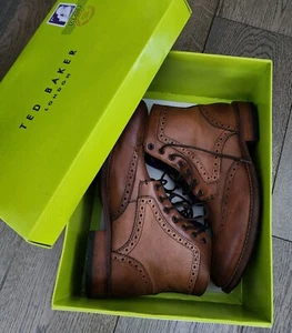 Ted Baker Tan Brown Leather Derby Brogue Boots Shoes Mens Au 9 Eu 43 Rrp $399usd - Picture 1 of 23
