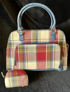Vintage Longaberger Paprika karierte Handtasche Seitengeldbörse & separate Mini-Münzbörse - Bild 1 von 9